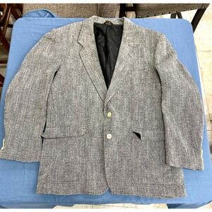 Jordache Mens Vintage Grey Linen Blend Textured Two Button Blazer Sport Coat 44R